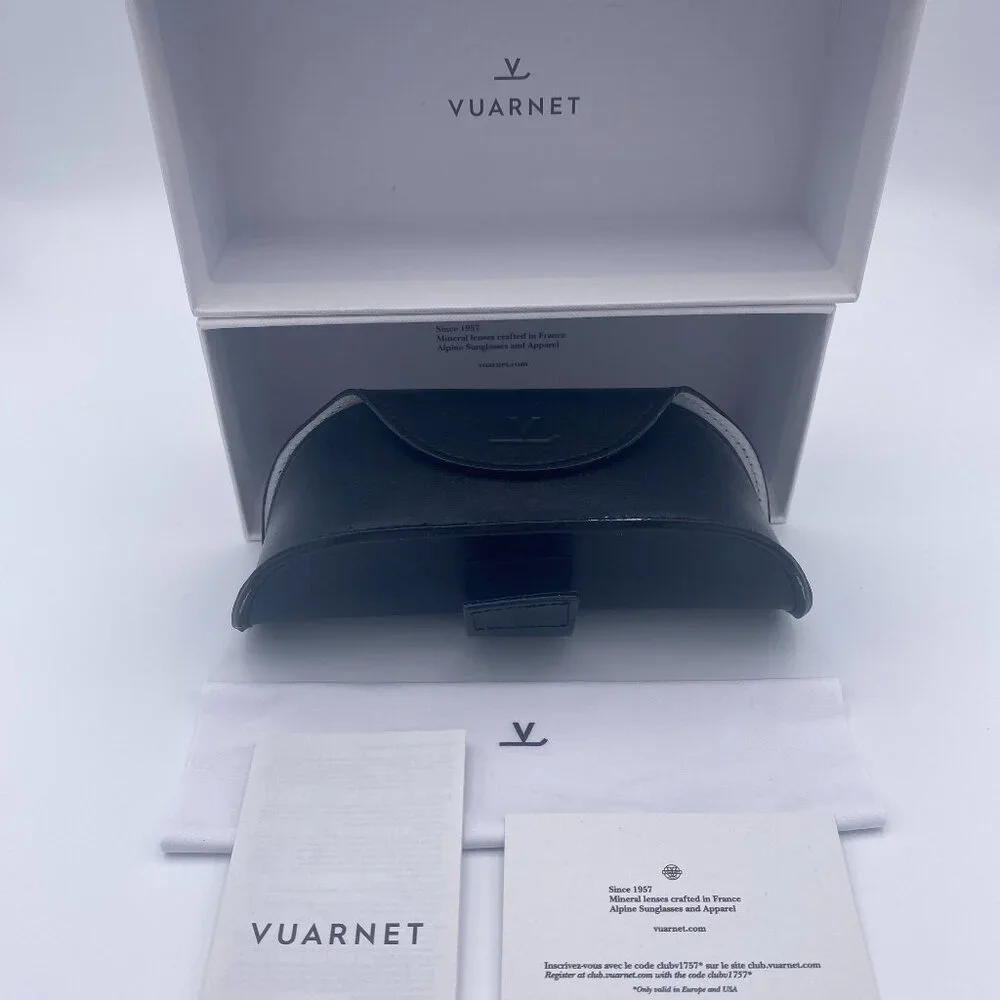 Vuarnet Sunglasses Case Set,Black Hard Leather,Belt Clip,Boxed,Cloth,Auth Card